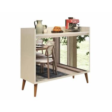 Imagem de Buffet Aparador Retrô com Espelho Clássico 2 Portas Off White - Moveis