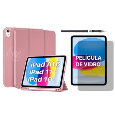 Imagem de Capa para iPad (A16) 11ª Geração 11" 2025 / iPad 10ª Geração 10,9" 2022 – Case Suporte Apple Pencil e USB-C Pencil, Auto Wake/Sleep, Capa Magnética (Rose-dourado, Capa + Película + Caneta)