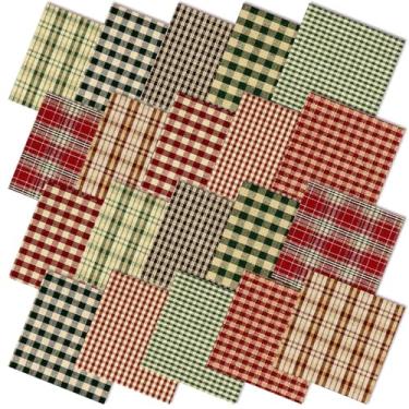 Imagem de Hahafelt 10 peças de feixes de tecido natalino vintage 50 x 50 cm, listras xadrez natalinas, quartos gordos, quadrados, tecidos de costura pré-cortados, patchwork para Natal, faça você mesmo