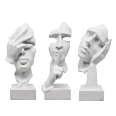 Imagem de aboxoo Estátua de pensador de tamanho grande, 3 peças, estatueta de arte abstrata, silêncio é ouro, não ouve, não vê, fala, esculturas de resina modernas, decoração para sala de estar, casa