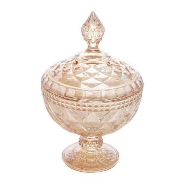 Imagem de Bomboniere Potiche de Cristal C/Pé Diamond Âmbar Metalizado 23x15cm Lyor