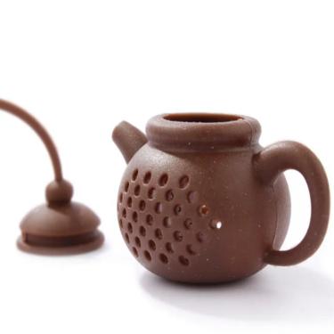 Imagem de Infusor Cha Mini Formato Bule Peneira Filtro Silicone Cesto Coador Premium