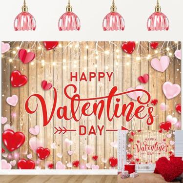 Imagem de Fundo de Feliz Dia dos Namorados Corações do Amor Vermelho Rosa Fundo de Fotografia de Madeira Rústica para Decoração de Festa do Dia dos Namorados Adereços de Cabine de Fotos Suprimentos para Eventos