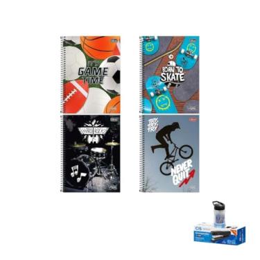 Imagem de Kit Caderno Universitário Vibe Masculino 80F Tilibra + Caneta Spiro 0.7mm 24 Unidades + Grampeador Metallic C-15