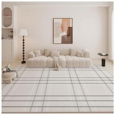 Imagem de SPXMQSS Tapetes grandes para sala de estar, tapete de pelo curto para quarto, antiderrapante, resistente à sujeira e fácil de cuidar, tapete lavável para quarto, sala de jantar, escritório, preto/bege