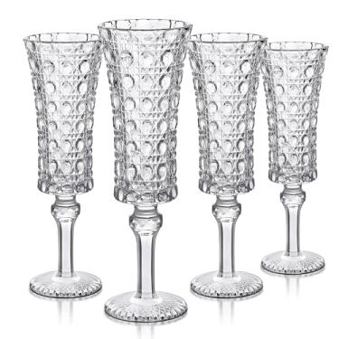 Imagem de Joeyan Taças de champanhe de vidro vintage, taças de vinho espumante em relevo de 118 ml para Cava Prosecco, taças de taça de torragem com padrão de diamante, taças decorativas para aniversário de