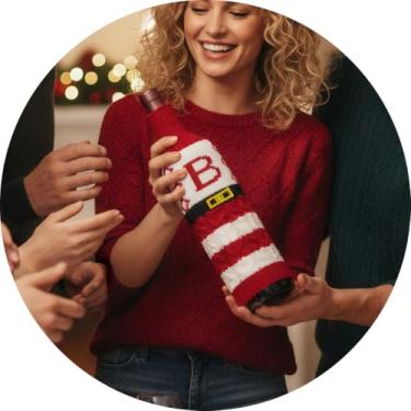 Imagem de Capa de garrafa de vinho, decoração de mesa de Natal divertida para festas de fim de ano, manga de vinho de malha para troca de presentes, decoração de casa