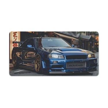 Imagem de FoRes JDM Tapete de mouse grande para jogos azul clássico R34 Jdm tapete de mesa de carro base de borracha antiderrapante acessórios de computador laptop suprimentos bloco de escrita para escritório