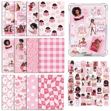 Imagem de Rngmsi Inserção de cartolina para capa transparente - 12 peças de inserções de cartolina rosa preta para meninas compatíveis com Kindle Paperwhite 11 a 12, 50 peças de adesivos para amantes de livros