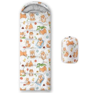 Imagem de AILONEN Sacos de dormir Kawaii com tema de cachorrinho de desenho animado para adultos, clima frio, portátil, impermeável, leve - viagens e atividades ao ar livre, acampamento, caminhada