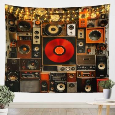 Imagem de Erosebridal Tapeçaria musical para quarto, preto, instrumento musical, retrô, pop music, tapeçaria de parede, grande, 140 x 203 cm, arte hippie, tapeçaria estética para crianças, meninos, meninas