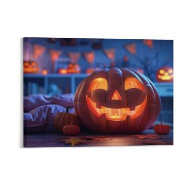 Imagem de HouLaiZhe Pôster de Halloween com estampa de arte de parede em tela fofa de abóbora decorações de Halloween decoração de parede gótica para sala de estar quarto 18 x 24 polegadas (45 x 60 cm)