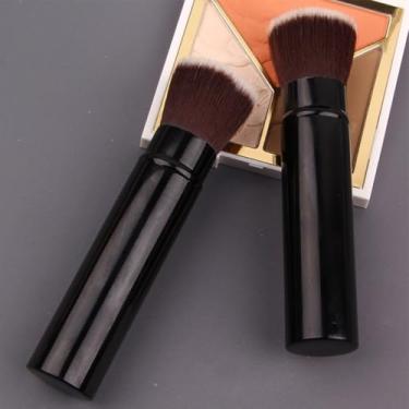 Imagem de 1 pincel de maquiagem retrátil, preto com tampa, adequado para contorno, blush, base e corretivo. Ferramenta de maquiagem portátil.