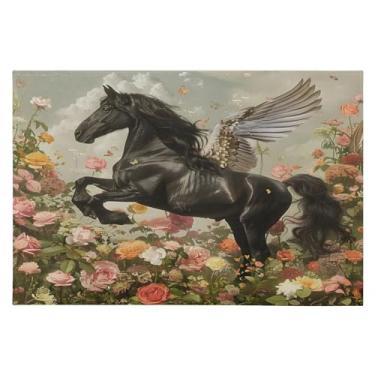 Imagem de Tapete de área 60 x 90 cm macio lavável tapete antiderrapante com fundo de borracha cavalo flores tapetes de área para sala de estar, quarto, decoração de casa