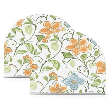 Imagem de Wassud Porta-guardanapos de acrílico com flores coloridas pastel, dispensador de guardanapos de papel moderno em forma de U para mesa, cozinha, sala de jantar, bancada 2 peças (comporta 50-60