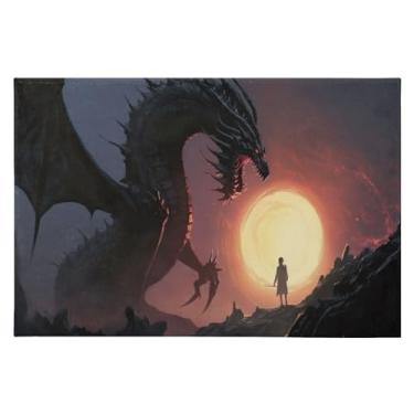 Imagem de Wassud Tapete grande de dragão de fogo preto 61 x 89 cm, tapete de área lavável antiderrapante com suporte de borracha, tapete macio e macio para sala de estar, quarto, entrada, entrada