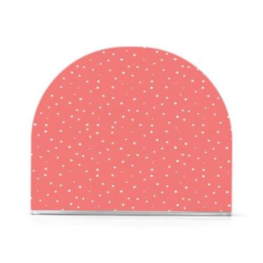 Imagem de xigua Bolinhas brancas com fundo rosa suporte de guardanapo acrílico, porta-guardanapos para mesas cozinha restaurante decoração de casa, suporte decorativo moderno para guardanapos de coquetel de