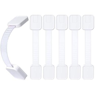 Imagem de Pacote com 6 travas adesivas para bebês, travas de armário à prova de crianças para gavetas, micro-ondas, forno, lixeira, geladeira, tampa de vaso sanitário, ajustável, sem necessidade de perfuração