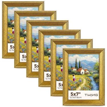 Imagem de Molduras para fotos TWING Rustic Gold 5x7, conjunto de 6 para parede