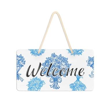 Imagem de Burbuja Placa de boas-vindas buquês de flores para porta da frente, placa de boas-vindas de PVC para pendurar na parede varanda casa de fazenda, decoração de feriados, 15 x 28 cm