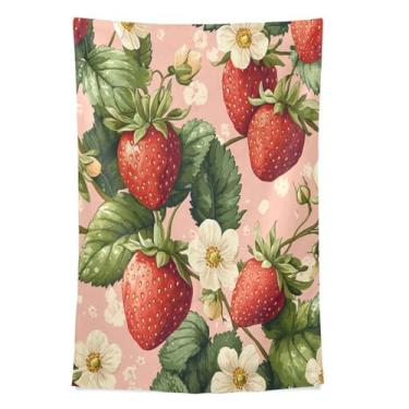 Imagem de STAYTOP Tapeçaria de parede de morango para decoração de casa, decoração de dormitório, sala de estar, quarto, tapete de parede (60 × 51 pol.)