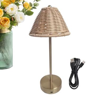 Imagem de Lâmpada Boho | LED com Recarregável - Lâmpada de Quarto para Leitura em Rattan,para Decoração de Casa Sala de Estar Quarto Escritório Restaurante