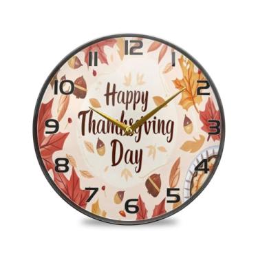 Imagem de YETTASBIN Relógio de parede acrílico Happy Thanksgiving - Silencioso, sem tique-taque, operado por bateria, relógio redondo decorativo criativo para cozinha, sala de estar, banheiro, decoração de