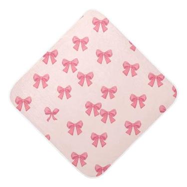 Imagem de Burbuja Toalha de banho de bebê Pink Bows - Toalha com capuz de musselina macia e absorvente para recém-nascidos, 76 x 76 cm