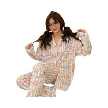 Imagem de Conjunto De Pijamas Femininos De Manga Longa Coreanos Para Primavera E