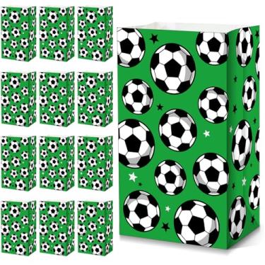 Imagem de Blulu Pacote com 30 sacos de papel para lembrancinhas de festa de futebol doces, presente de impressão de futebol para lembrancinhas de festa com tema de futebol (verde)