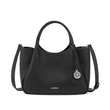 Imagem de LA FESTIN Bolsa feminina de couro legítimo, alça superior, bolsa tiracolo pequena bolsa de ombro para mulheres com fivela, Preto