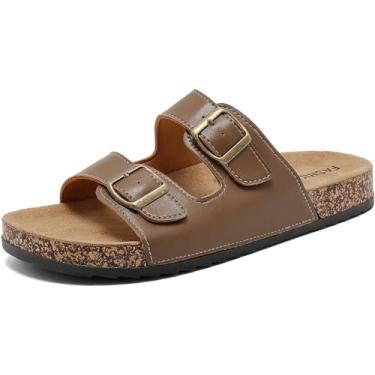 Imagem de DDXYYDS Sandálias femininas masculinas de cortiça, suporte de arco, verão, praia, chinelos sem cadarço com fivela ajustável para uso externo e interno, Marrom, 10 Women/9 Men