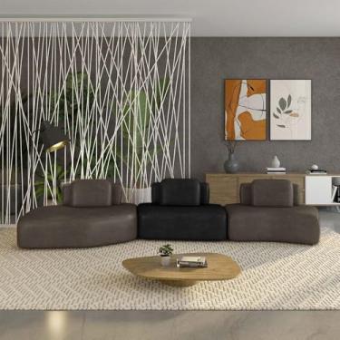 Imagem de Sofá Ilha Sala de Estar Dakota 3 Módulos 484cm Encostos Almofadas Soltas PU Marrom/Preto G33 - Gran Belo