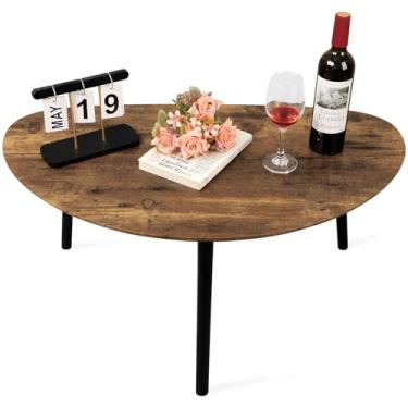 Imagem de WDSHIYI Mesa de centro oval pequena de madeira expresso, mesas de centro modernas, de meados do século, exclusiva, retrô, decoração de casa de fazenda, sofá rústico para sala de estar 86 cm x 48 cm x