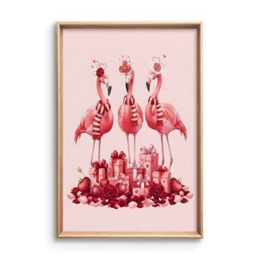 Imagem de OAOPIC Arte de parede em tela flamingo, flor rosa na cabeça, pôster estético do dia dos namorados, adorável imagem de animal de berçário para quarto de bebê, impressões modernas de presente de amor