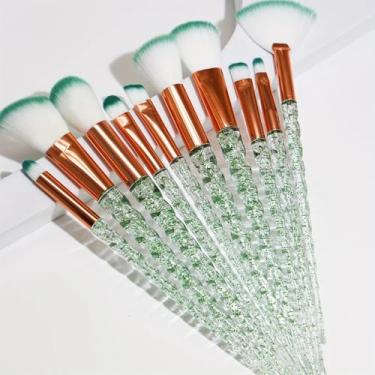Imagem de Conjunto de 10 pincéis de maquiagem de cristal com glitter, pincéis de maquiagem para fãs Sparkles Blush em pó (verde)