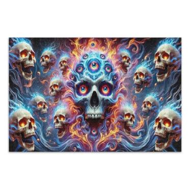 Imagem de Quebra-cabeça preto Mystic Skulls 1000 peças, quebra-cabeças desafiadores para adultos, jogos para adultos e família