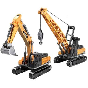 Imagem de Kit 2 Caminhões Máquinas de Brinquedo Escavadeira e Guindaste Infantil