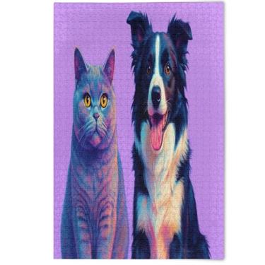 Imagem de Adults Jigsaw Puzzle 500 Pieces Cute Cartoon Cat Dog Purple Funny Gifts for Puzzle Lovers Creative Colorful Puzzles Aesthetic Home Decor Art, 500 Pieces, 20.5" x 14.9"
