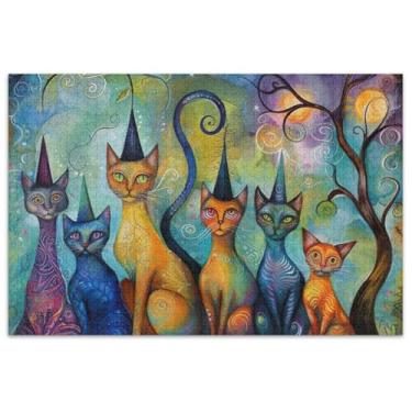 Imagem de Quebra-cabeças engraçados de gatos mágicos, 500 peças para adultos, arte, pintura, paisagem, quebra-cabeça, presentes engraçados