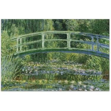 Imagem de Nenúfares Ponte Japonesa Monet Adultos Quebra-Cabeça 500 Peças Presentes de Festa Elefante Branco Quebra-Cabeças Coloridas Arte Pintura de Paisagem, 50 x 37 cm