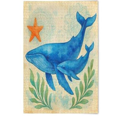 Imagem de Aquarela Baleia Azul Animal Adultos Quebra-cabeças 500 Peças Arte Paisagem Floral Natureza Divertido Puzzles Elefantes Brancos Presentes Puzzle, 500 Peças, 52 cm x 37,8 cm
