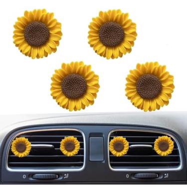 Imagem de Clipes de ventilação de margarida fofos, 4 peças de flores purificadores de ar clipes de ventilação difusores charmosos decoração de carro para mulheres acessórios de decoração de interiores de carro