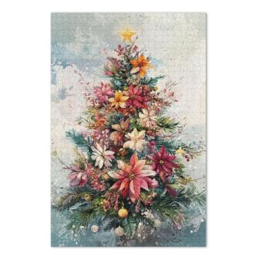 Imagem de Quebra-cabeça com flores de árvore de Natal de 1000 peças, jogos de quebra-cabeça, jogos para adultos e família