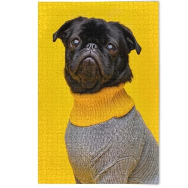 Imagem de Quebra-cabeça de cachorro fofo preto amarelo 500 peças para adultos animais arte colorida presentes masculinos criativos família amantes presentes, 500 peças, 52 x 37,8 cm