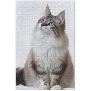 Imagem de Quebra-cabeça de gato fofo para adultos, 500 peças, presentes engraçados, paisagem, enigma, arte, animal, 50 x 37 cm
