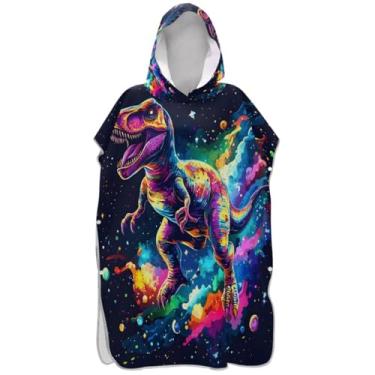 Imagem de Joisal Poncho de surf de dinossauro neon para adultos trocador plus size unissex adulto poncho com capuz toalha floral
