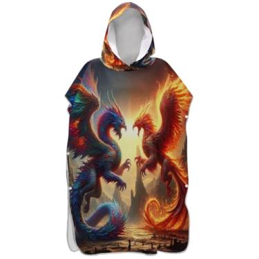 Imagem de Joisal Poncho de surfe para adultos trocador de roupa de banho com capuz bonito absorvente feminino ponchos com capuz fogo colorido dragão brilhante