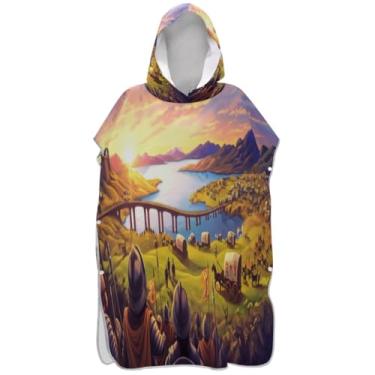 Imagem de Joisal Roupão para adultos, poncho de surfe, com capuz, toalha de natação, bonito, leve, feminino, ponchos com capuz, colorido, vintage, pôr do sol