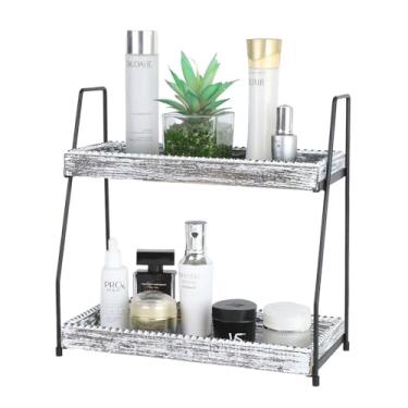 Imagem de Gurfuy Organizador de banheiro com 2 camadas, prateleira de bancada de madeira, para maquiagem, cuidados com a pele, perfume, joias, suporte para especiarias, branco